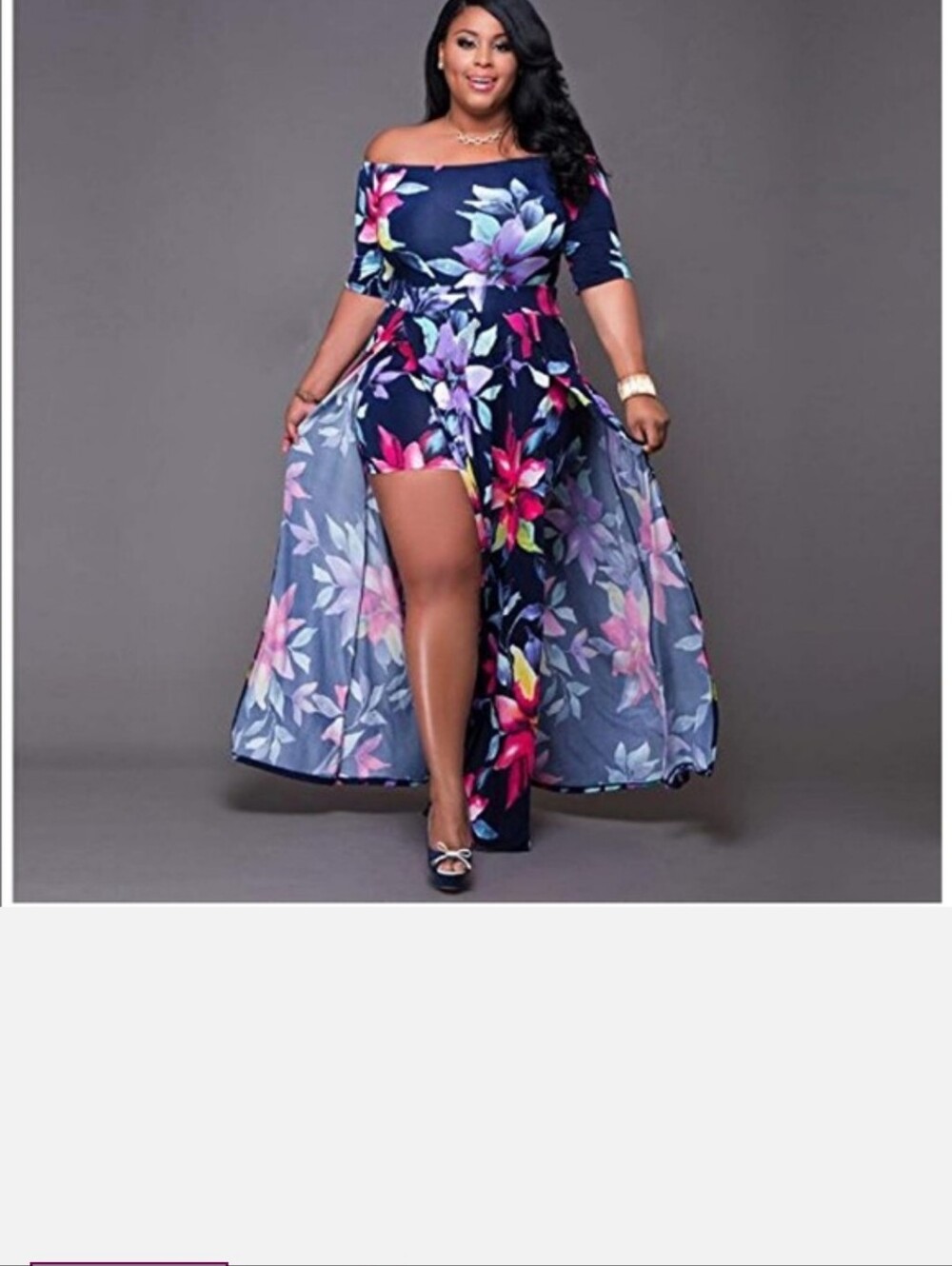 Vibrant Floral Maxi Dress With Slit Front Panels Showing Shorts Beneath - Picture 10 of 10